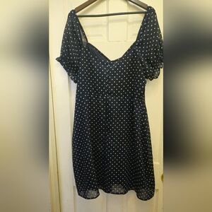 Influence Ruffle Sleeve Navy Polka Dot Zip Back Dress, Size 20